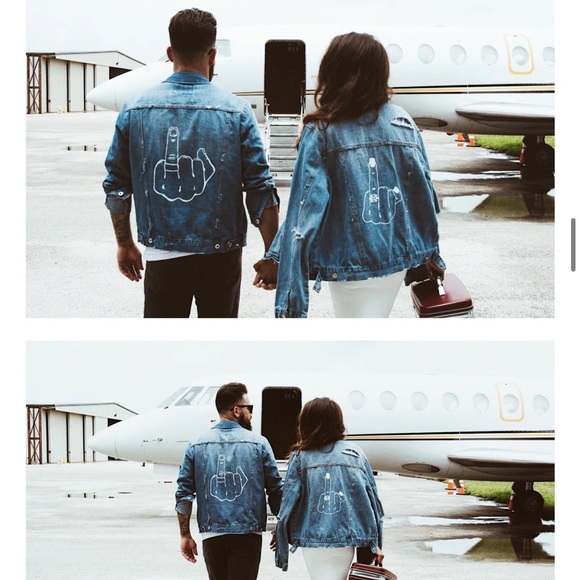 Two Give em the finger Jean Jackets for Him and Her - Picture 4 of 5
